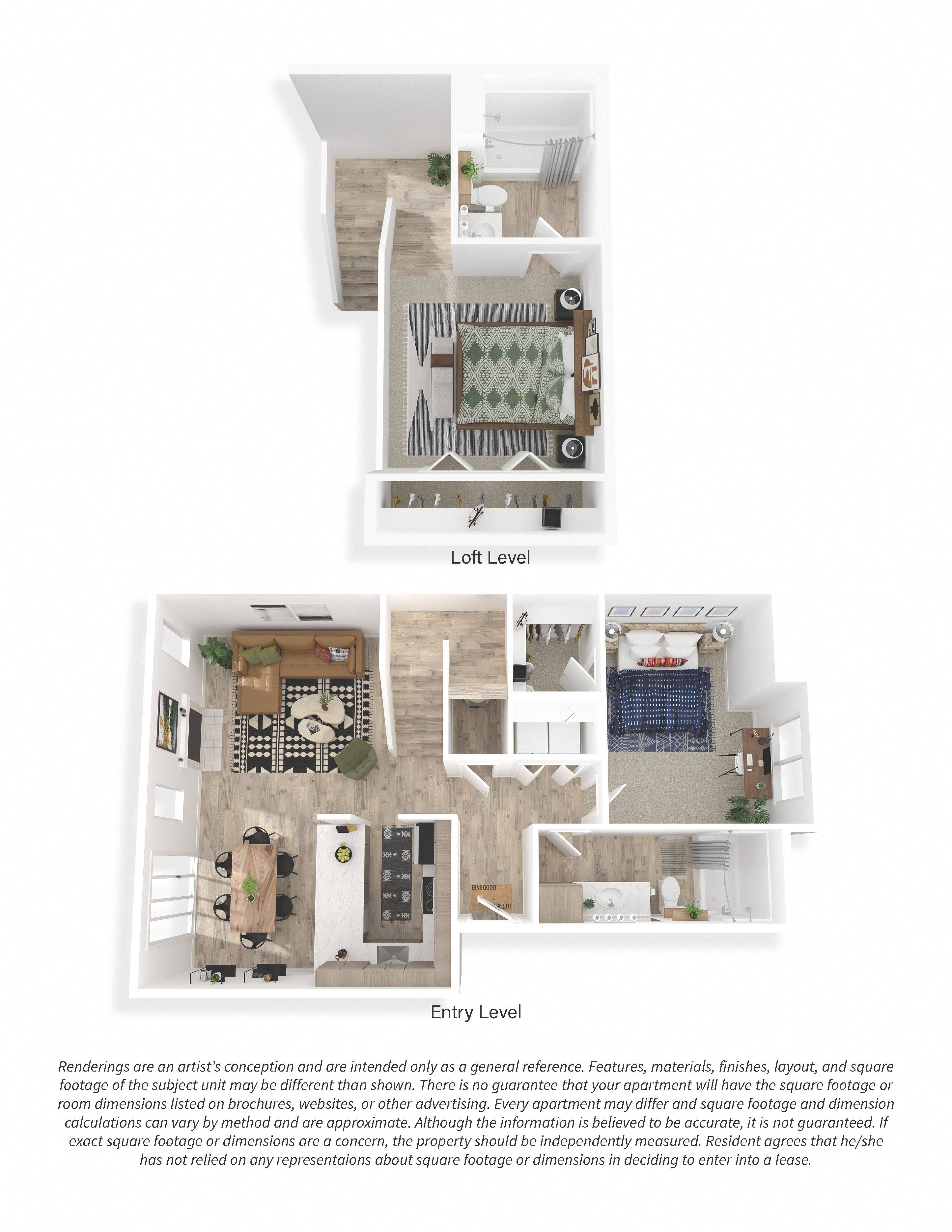 1x2 Classic Loft floor plan