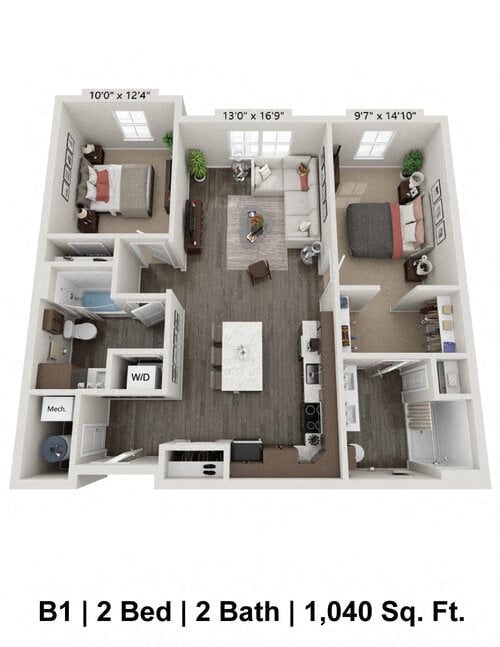2 Bed/2 Bath - B1A floor plan
