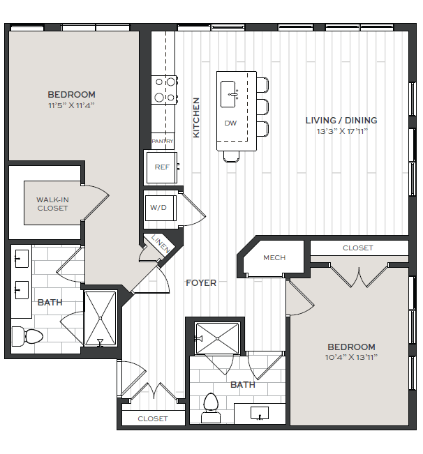 2 Bed/2 Bath-B5 floor plan
