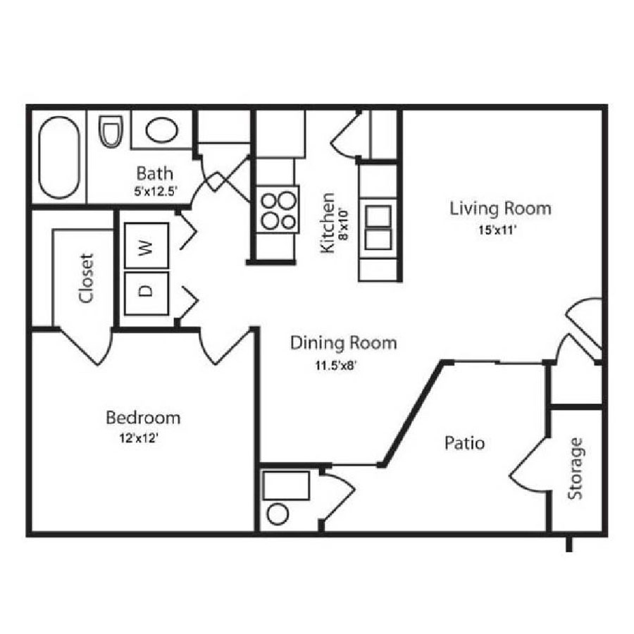 1 Bedroom 1 Bath floor plan