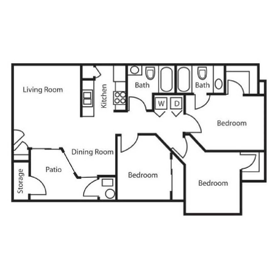 3 Bedroom 2 Bath floor plan
