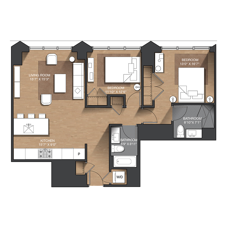 H - 2B floor plan