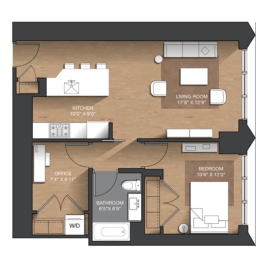 I-1 - 1B + Den floor plan
