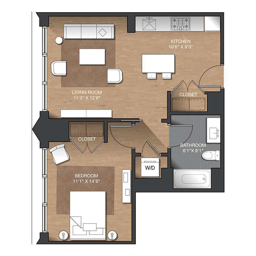 E - 1B floor plan