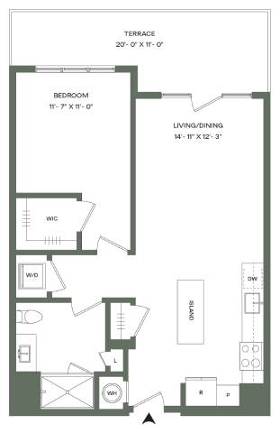 1 Bed 1 Bath-A1-T Mason East floor plan