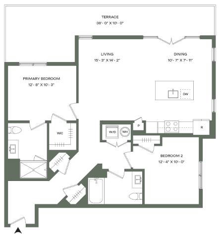 2 Bed 2 Bath-B4-T Mason East floor plan