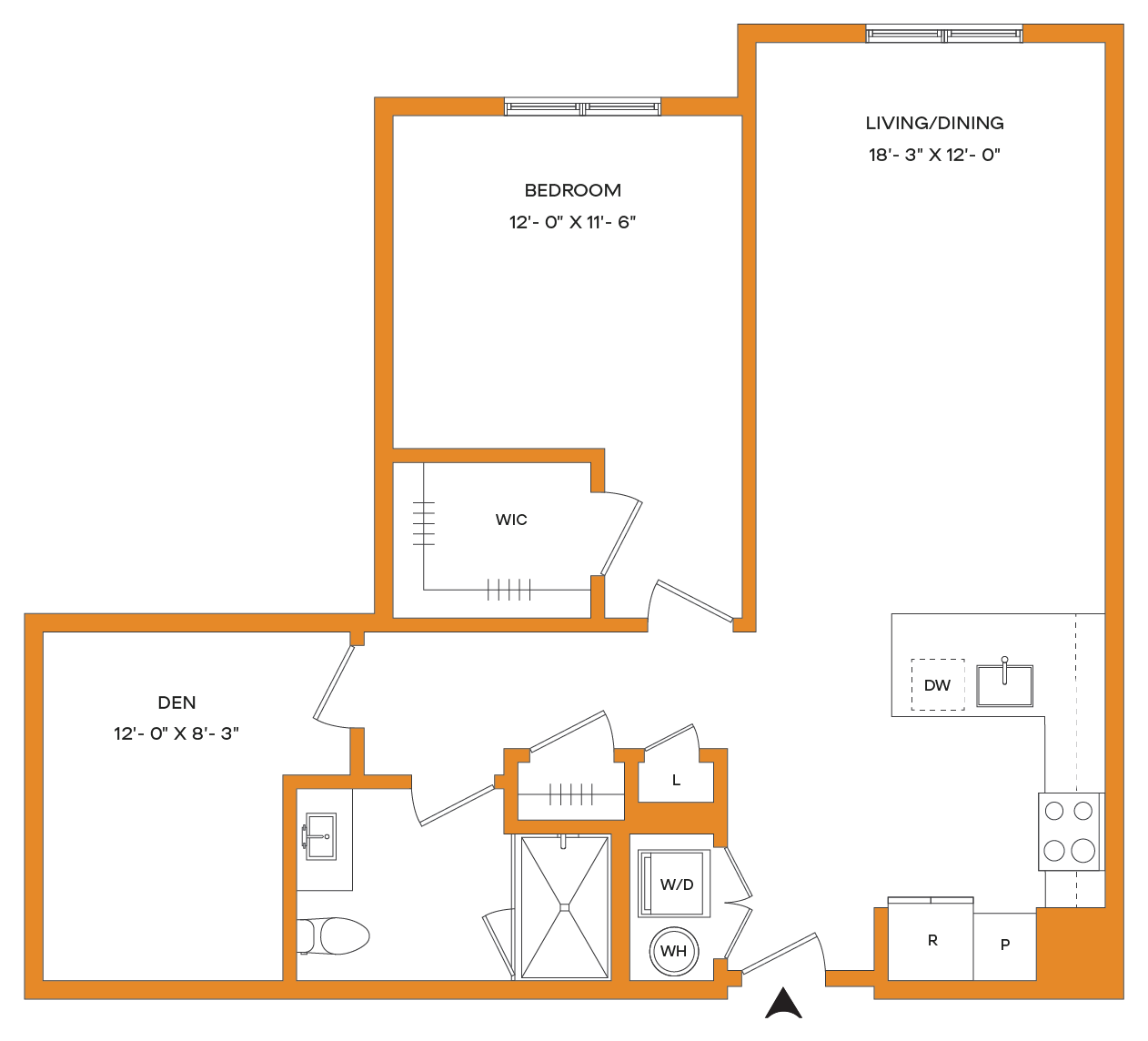 1 Bed/1 Bath Den-A11 Mason floor plan