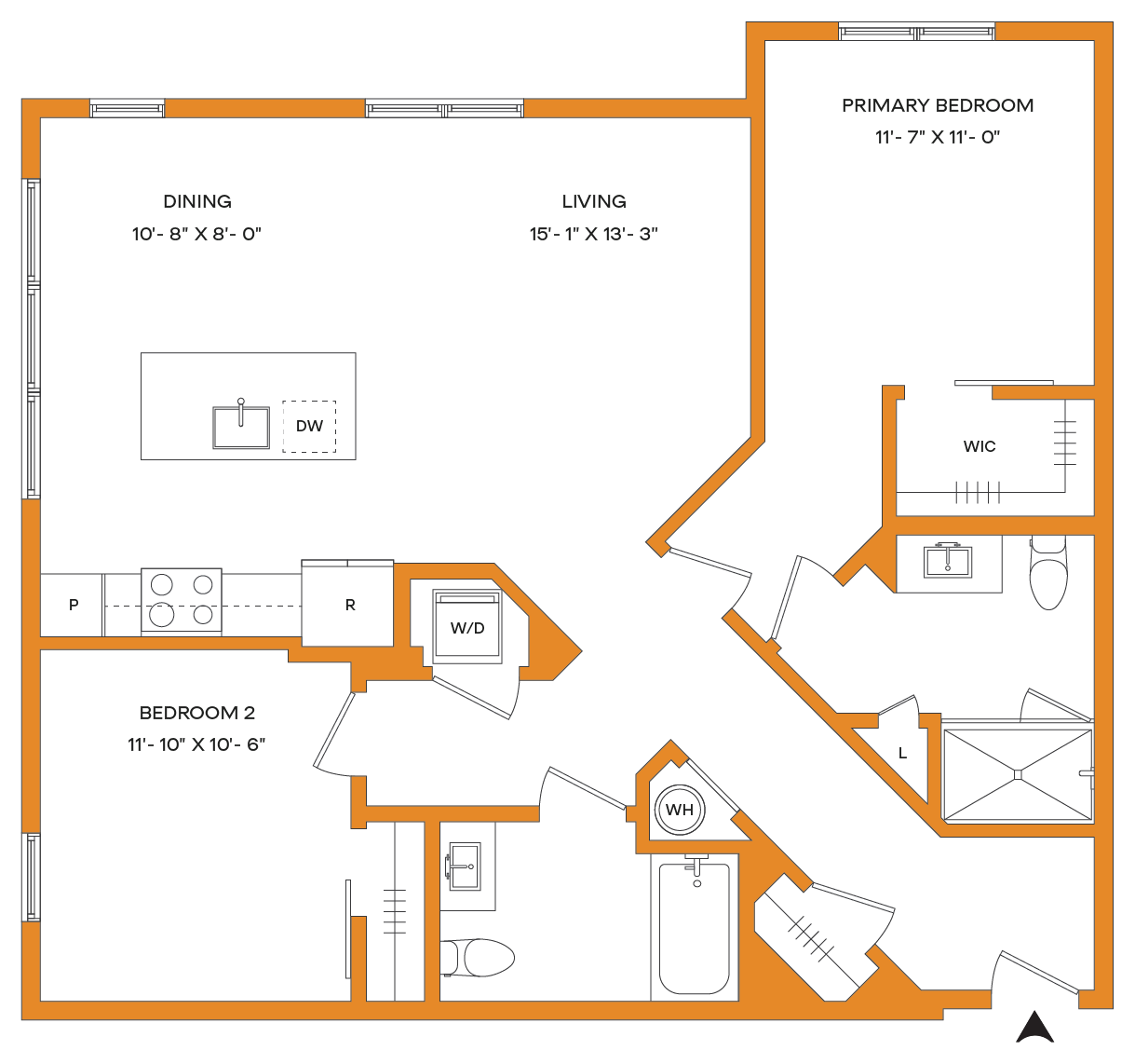 2 Bed/2 Bath-B2-B Mason floor plan