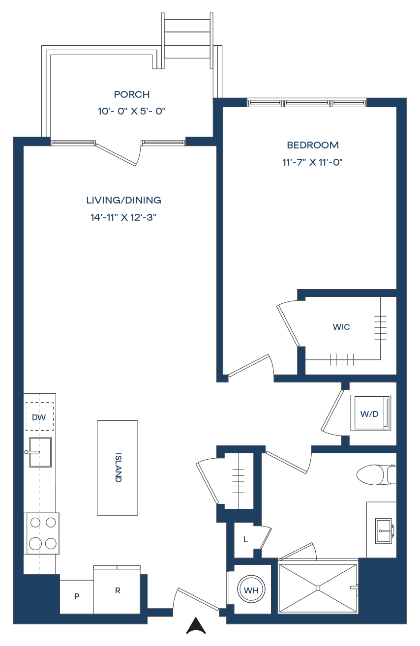 1 Bed/1 Bath S-A1-P Smyth floor plan