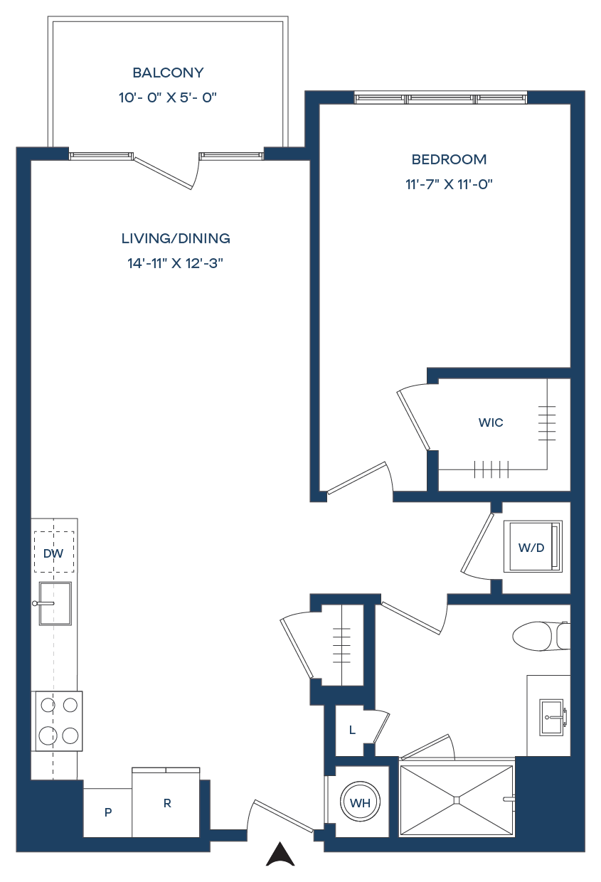 1 Bed/1 Bath S-A1-B Smyth floor plan