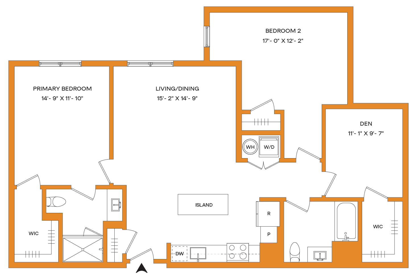 2 Bed/2 Bath Den-B5 Mason floor plan