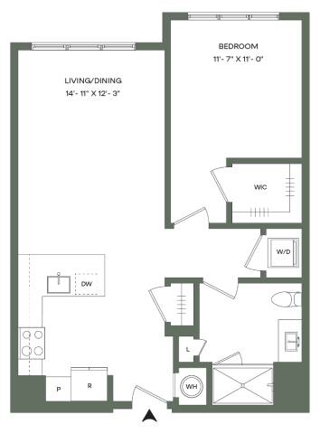 1 Bed 1 Bath-A2 Mason East floor plan