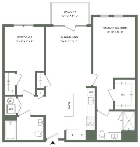 2 Bed 2 Bath-B1-B Mason East floor plan