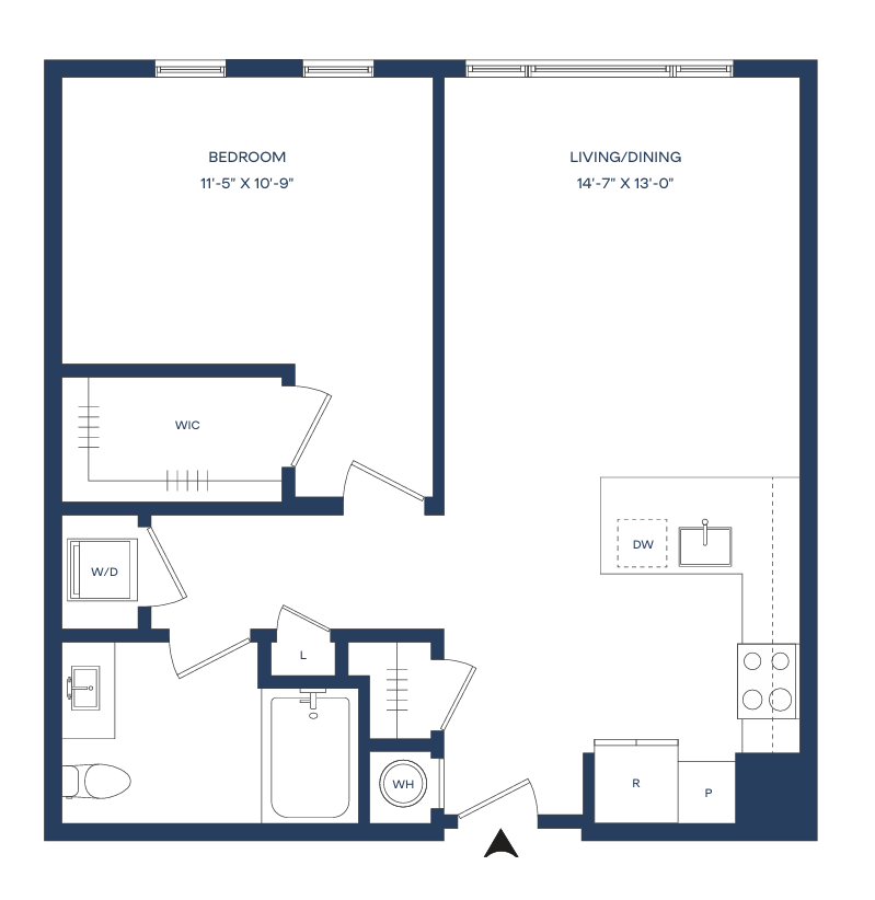 1 Bed/1 Bath B-A8 Smyth floor plan