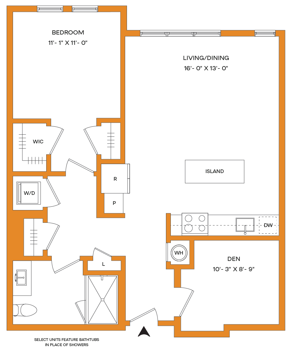 1 Bed/1 Bath Den-A14 Mason floor plan