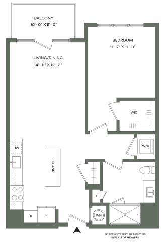1 Bed 1 Bath-A1-B Mason East floor plan