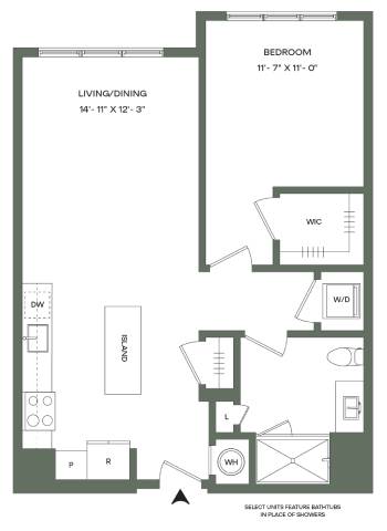 1 Bed 1 Bath-A1 Mason East floor plan