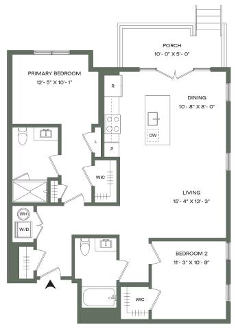 2 Bed 2 Bath-B3-P Mason East floor plan
