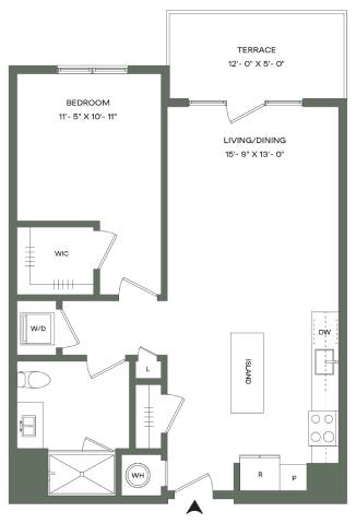 1 Bed 1 Bath-A8-T Mason East floor plan