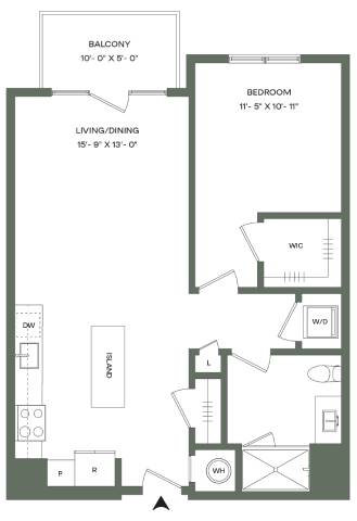 1 Bed 1 Bath-A5-B Mason East floor plan