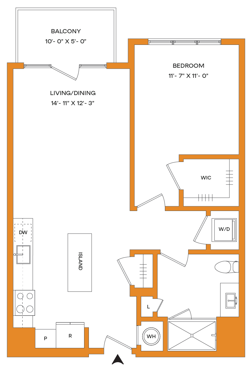 1 Bed/1 Bath-A1-B Mason floor plan