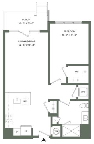 1 Bed 1 Bath-A3-P Mason East floor plan