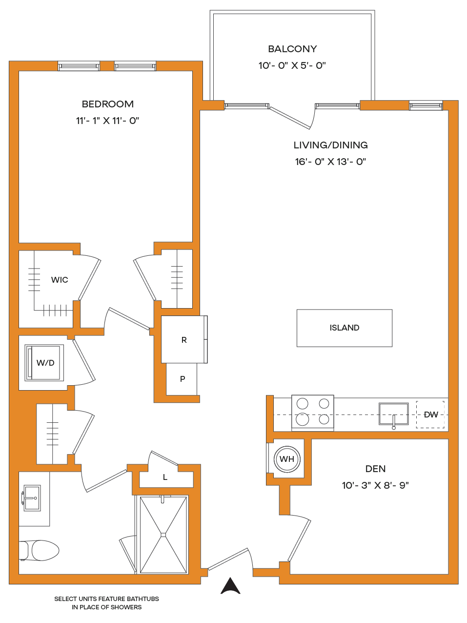 1 Bed/1 Bath Den-A12-B  Mason floor plan