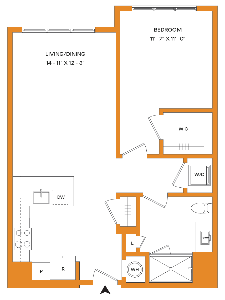 1 Bed/1 Bath-A2 Mason floor plan