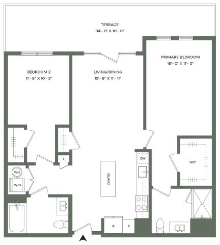 2 Bed 2 Bath-B1-T Mason East floor plan