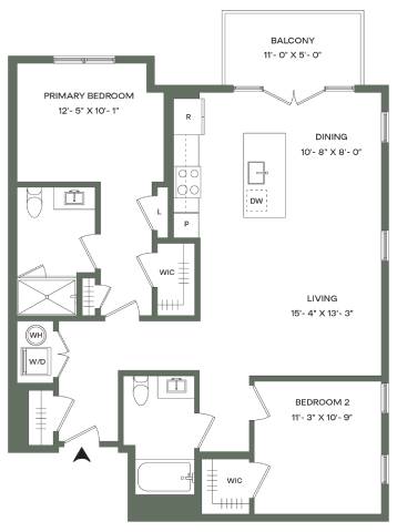 2 Bed 2 Bath-B3-B Mason East floor plan
