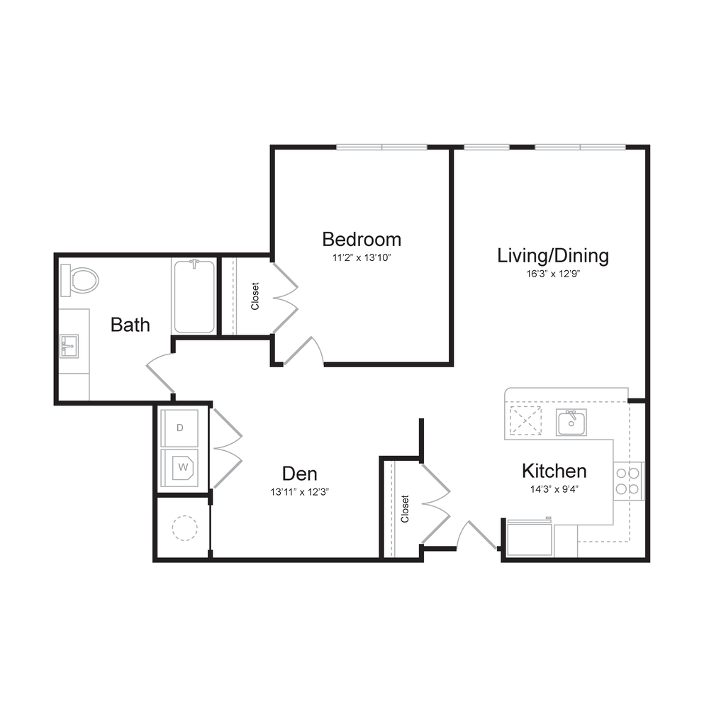 One Bedroom/One Bath  (1Ns-A) Den floor plan