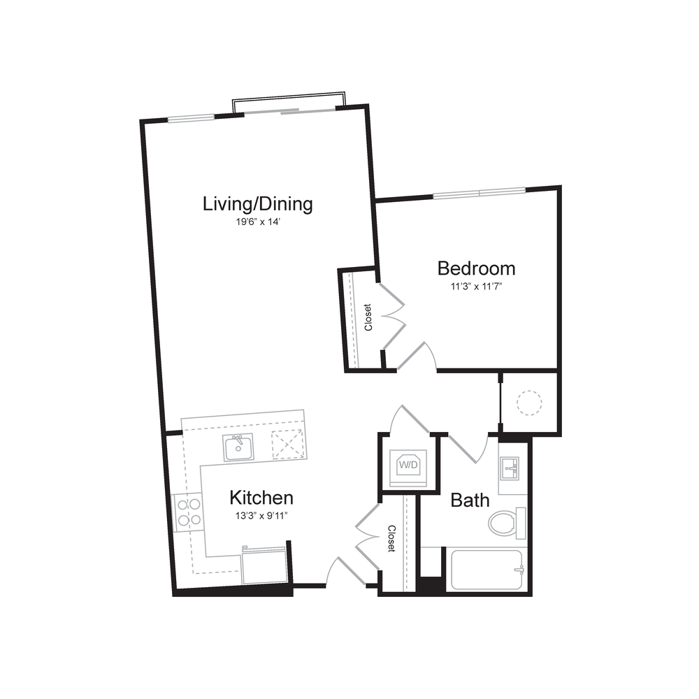 One Bedroom/One Bath (1T-B) floor plan