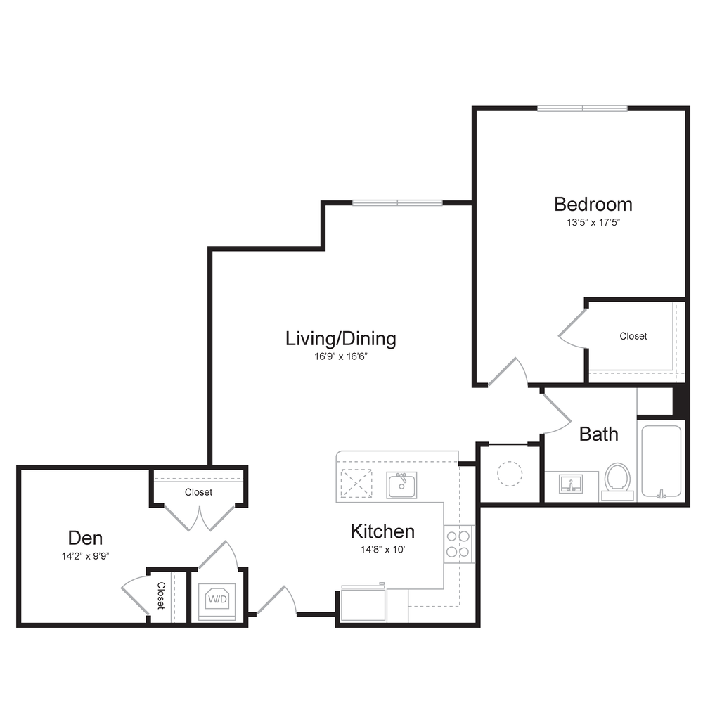 One Bedroom/One Bath (1U-A) Den floor plan