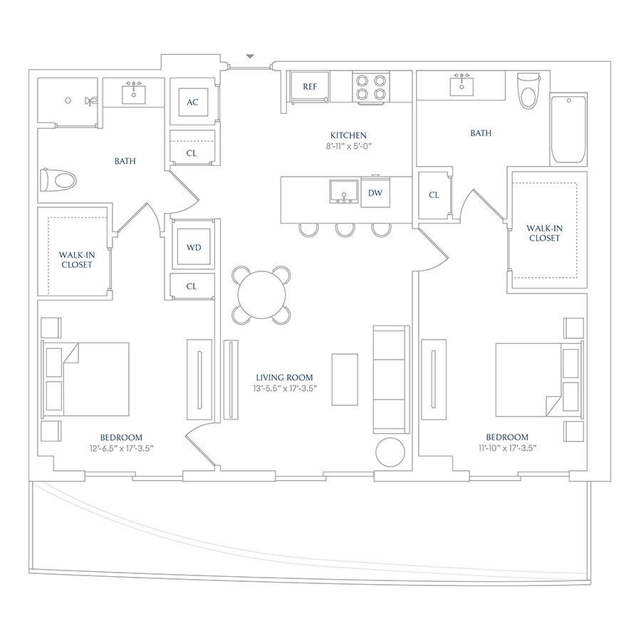 #SHE0810 - 2 bedroom floorplan layout with 2 bathrooms and 1000 square feet