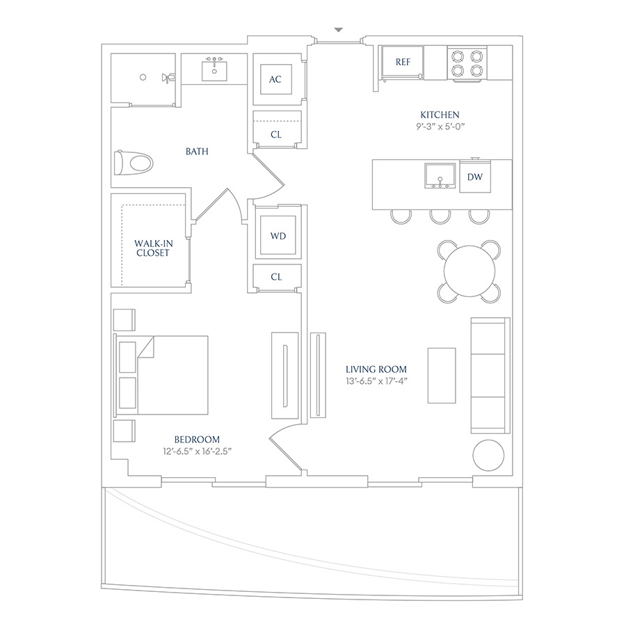#SHE1610 - 1 bedroom floorplan layout with 1 bathroom and 683 square feet