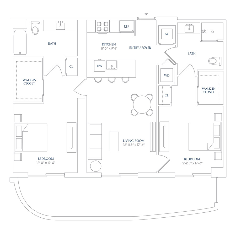 #SHE0506 - 2 bedroom floorplan layout with 2 bathrooms and 1038 square feet