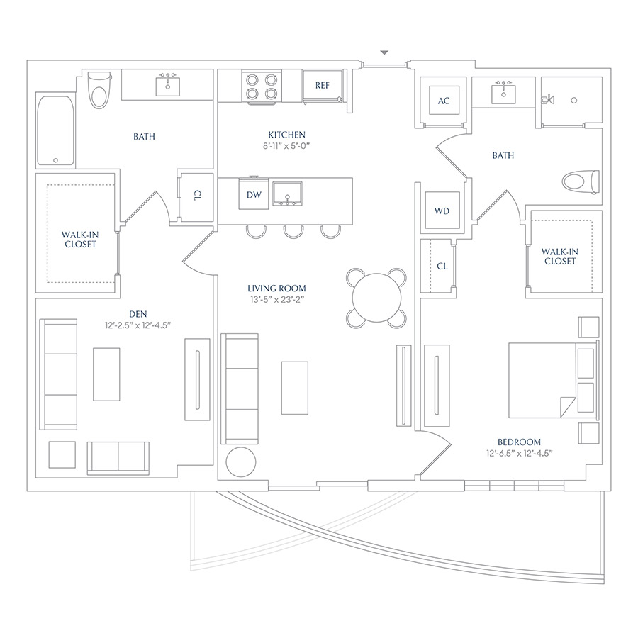 #SHE0407 - 1 bedroom floorplan layout with 2 bathrooms and 1004 square feet