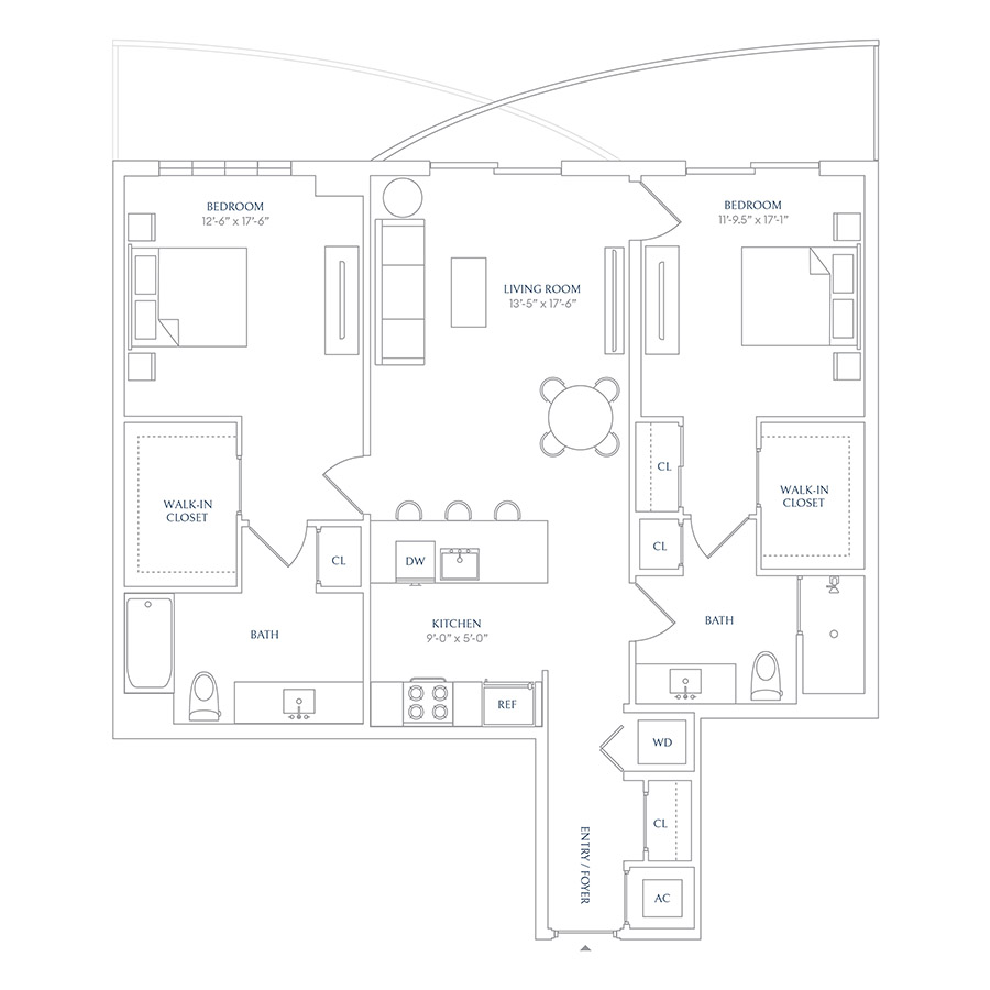#SHE1405 - 2 bedroom floorplan layout with 2 bathrooms and 1082 square feet