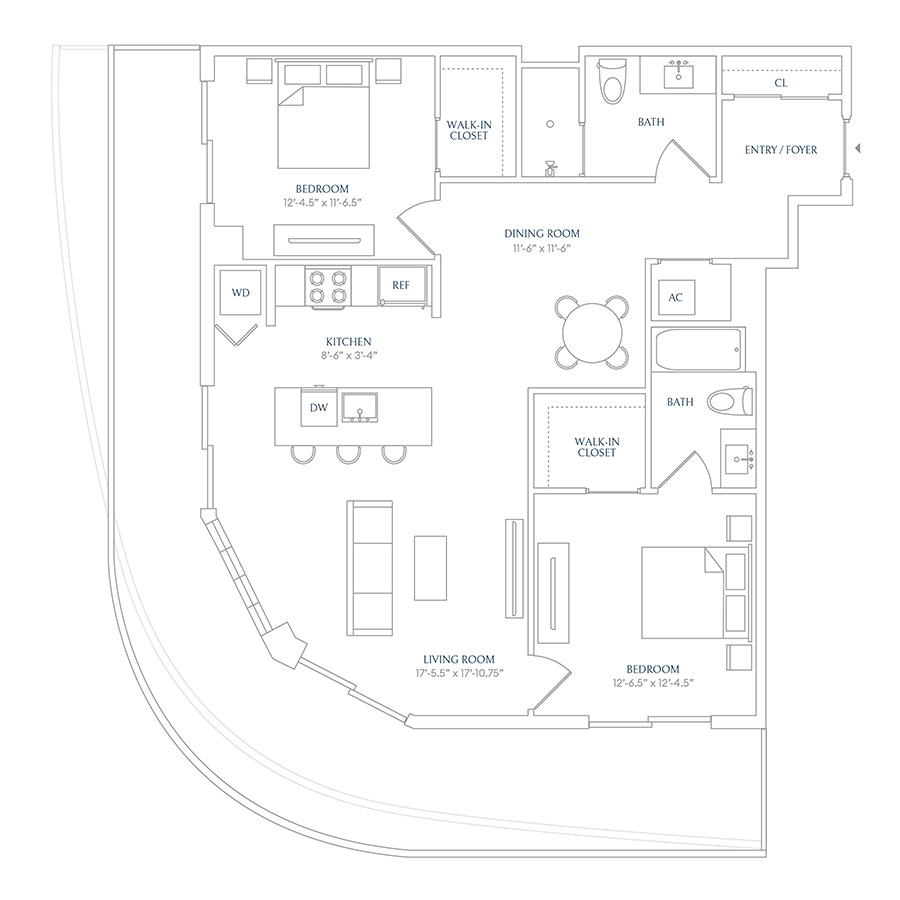 #SHE0702 - 2 bedroom floorplan layout with 2 bathrooms and 1043 square feet