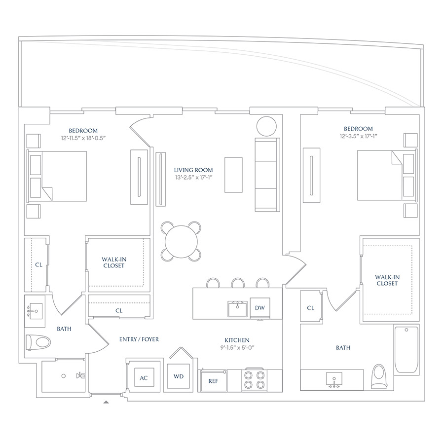 #SHE1003 - 2 bedroom floorplan layout with 2 bathrooms and 1074 square feet