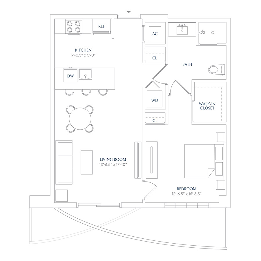 #SHE1107 - 1 bedroom floorplan layout with 1 bathroom and 683 square feet