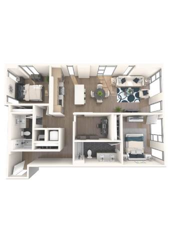 2 Bedroom + Den floor plan