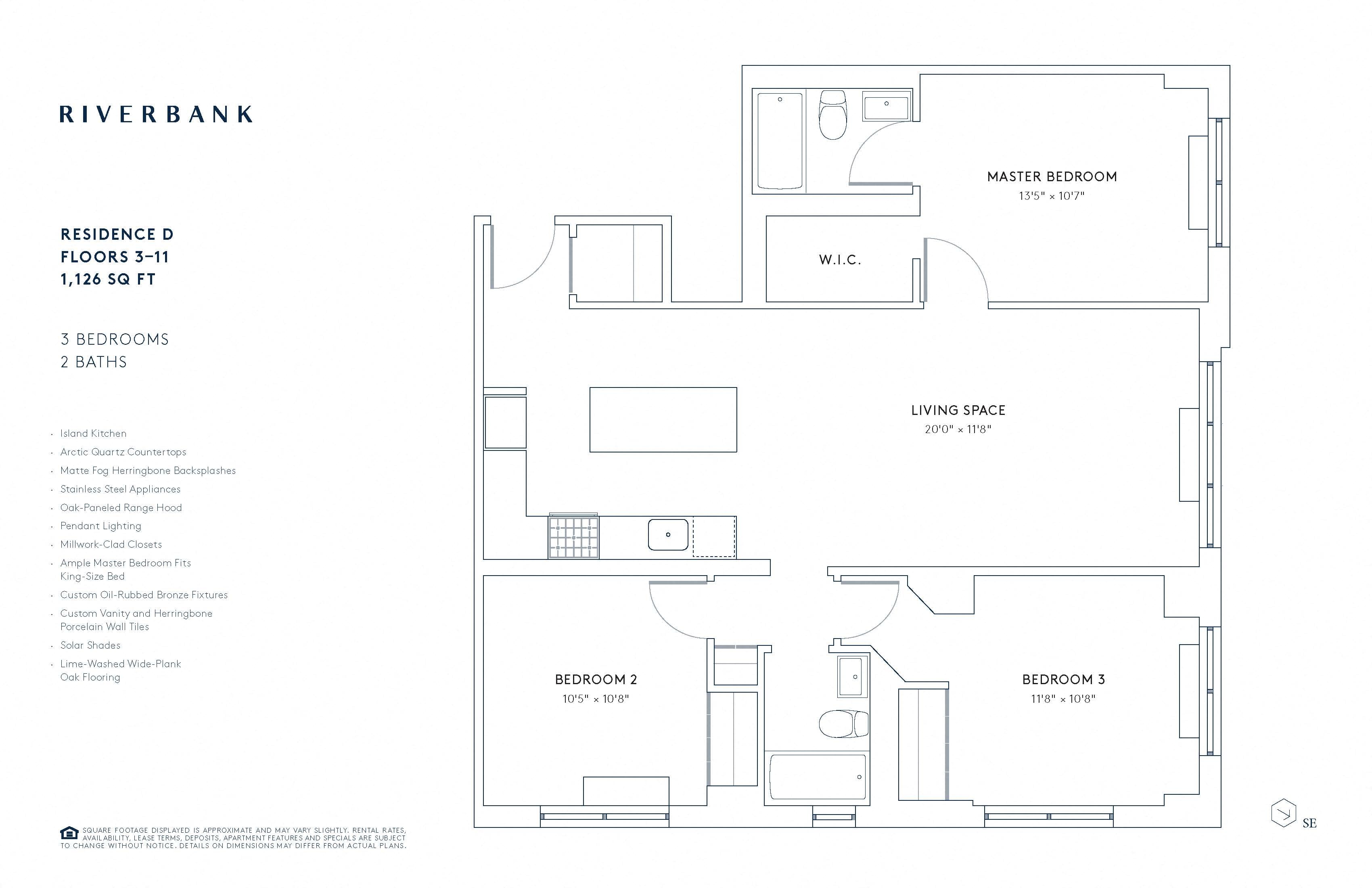 D Line Floors 3-11 (3 Bed) floor plan