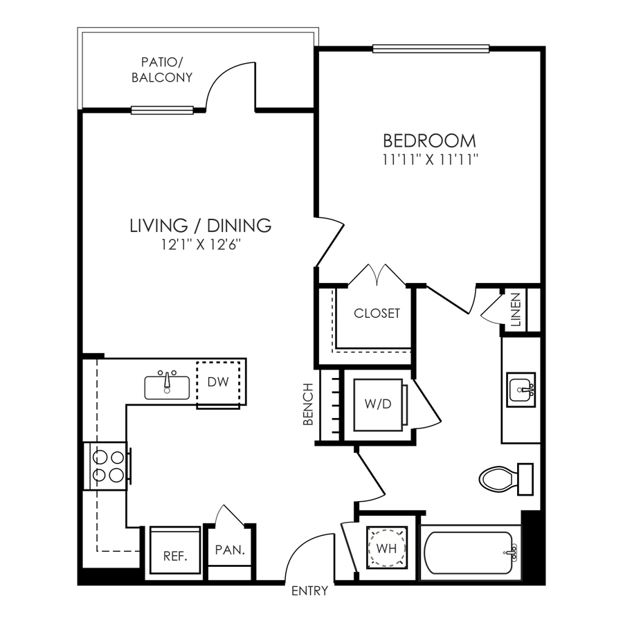 A1- 1x1 floor plan