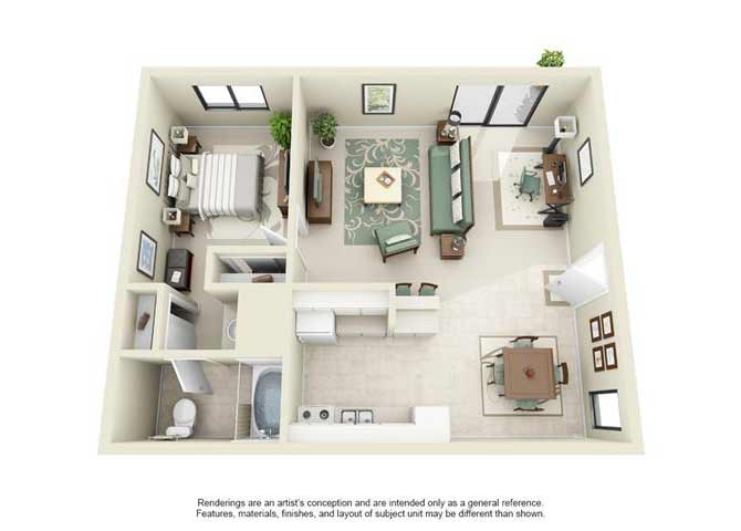 1 BED 1 BATH floor plan