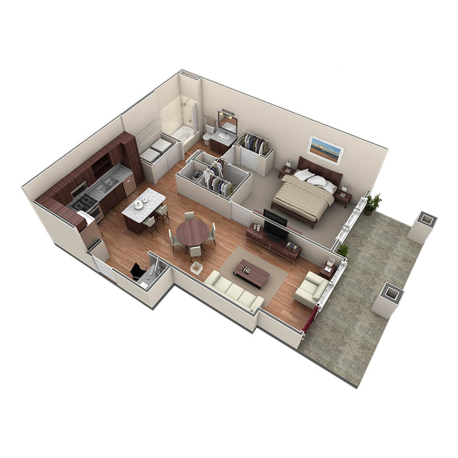 1 BR Designer Courtyard Garage floor plan