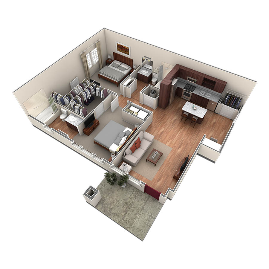 2 BR Designer Courtyard Two Car Garage floor plan