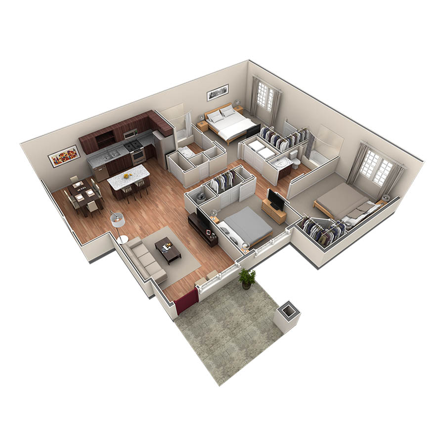 3 BR Grand Courtyard Two Car Garage floor plan