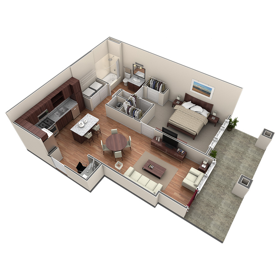 1 BR Designer Courtyard Garage floor plan