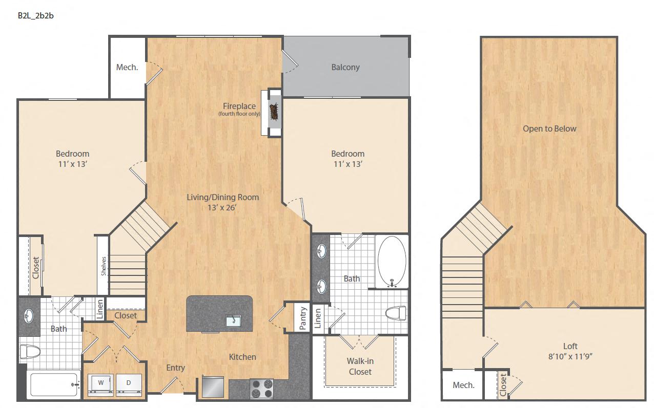 2 Bed/2 Bath Loft-B2L floor plan